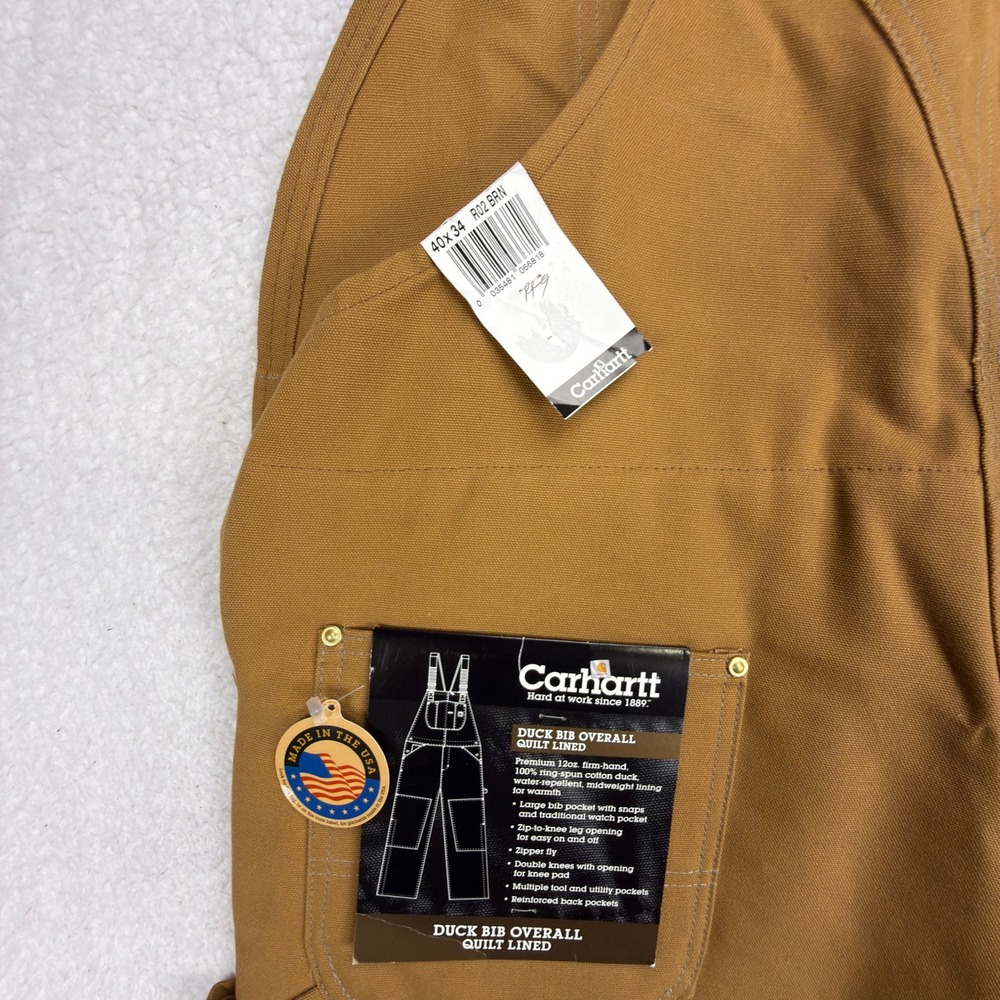 Carhartt Traditional Duck Bibs Overalls Quilt Lined 40x34 R02 BRN Brown NOS NWT
